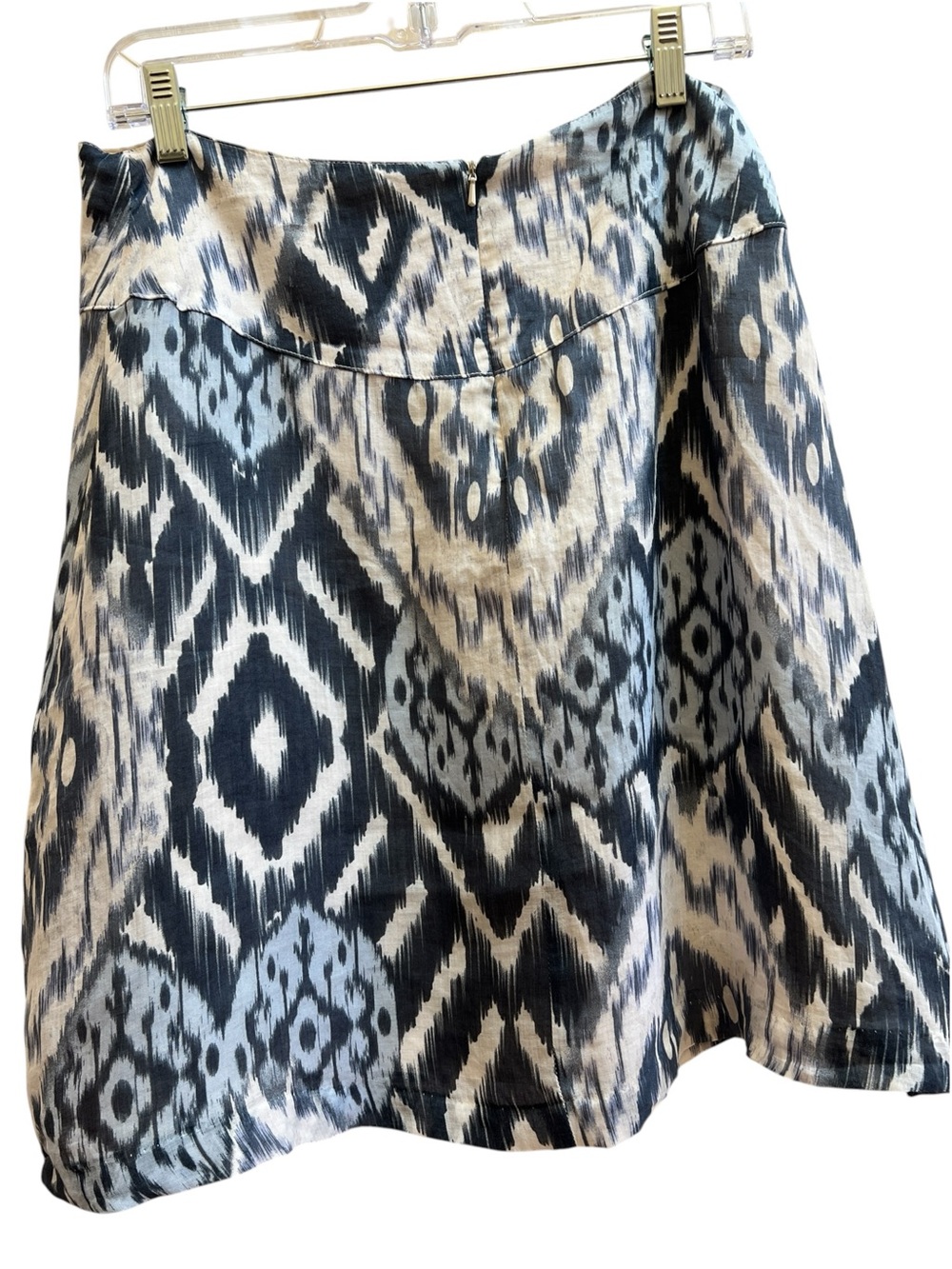 Peruvian Connection Ikat Print Ramie A-Line Skirt Size 6 Blue Beige Artisan Boho - Picture 3 of 5